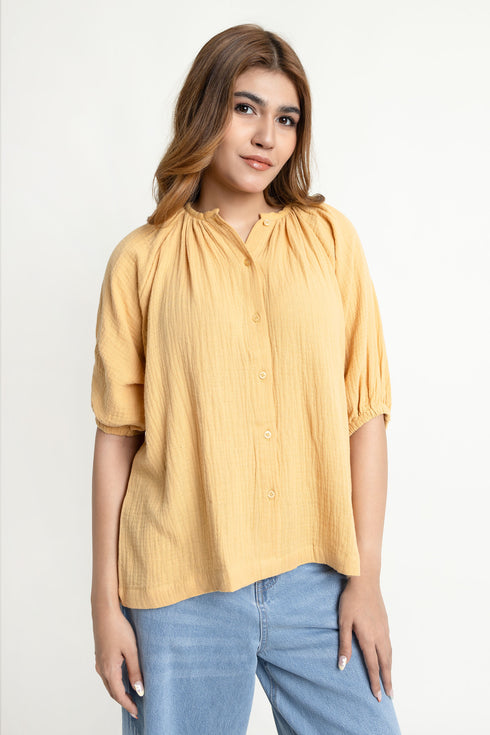 The Mustard Flowy Seersucker Blouse